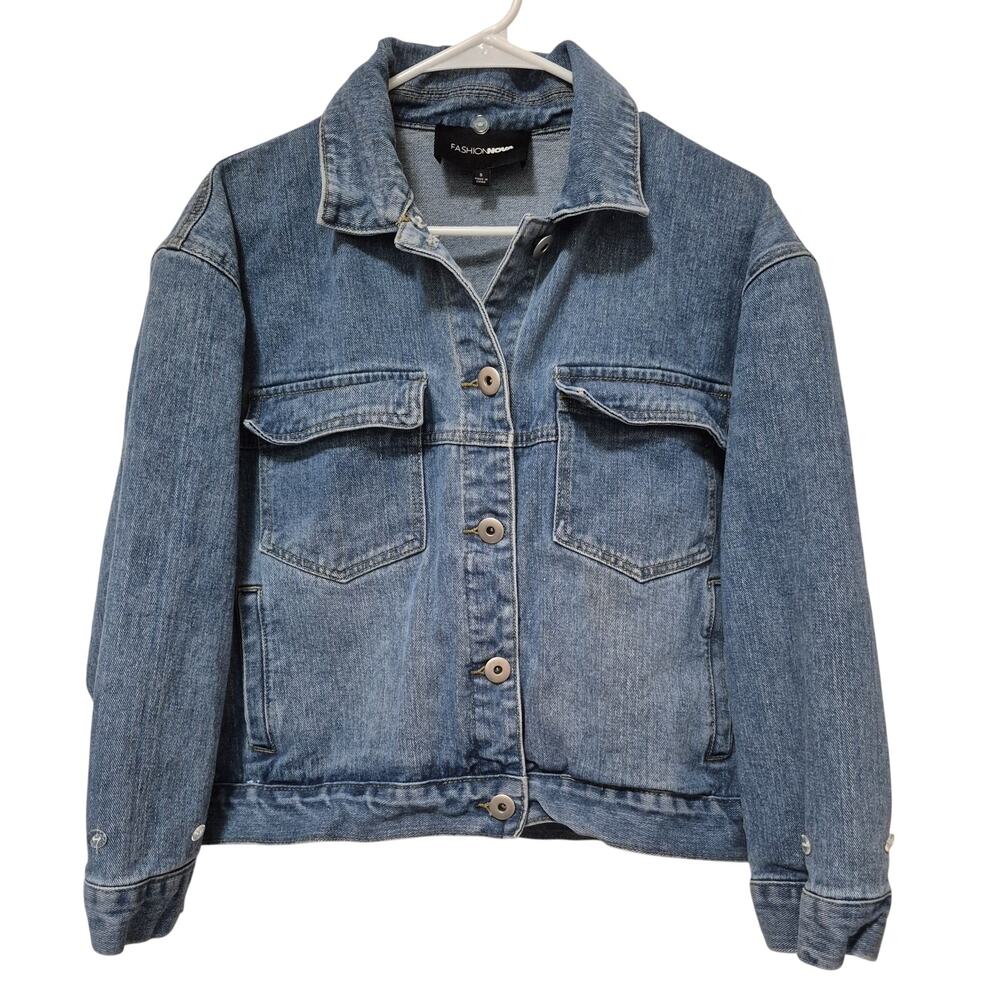 Fashion Nova Blue Denim Jean Jacket Button-up Womens S Inner & Outer Pockets